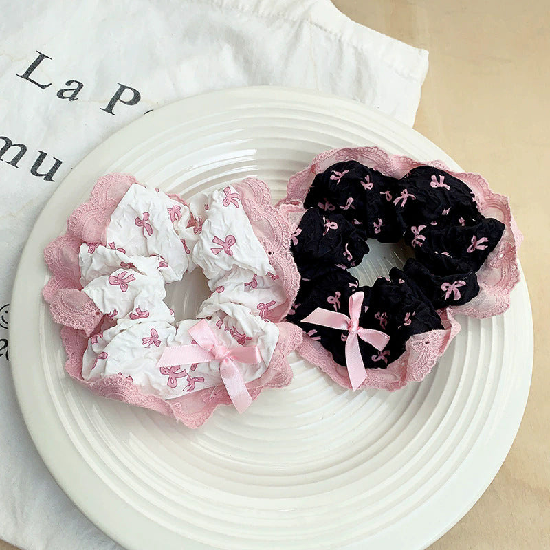 Lace edge floral bows large intestine hair tie frenchgirlsweet hair tie rubber band ponytail hair tie headwear