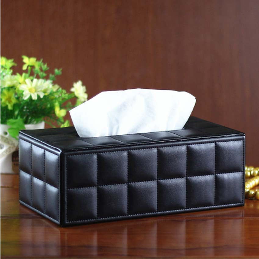 European desktop leather tissue box, creative family car grid paper box, restaurant car grid paper box