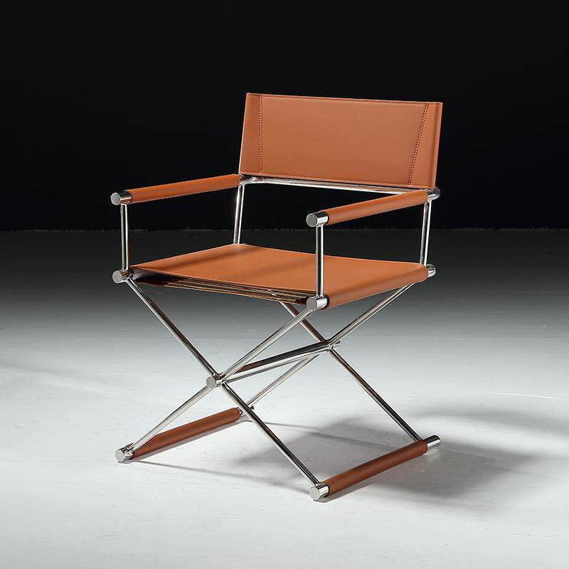 Vasily chair - vintage-inspired designer white stainless steel saddle leather folding leisure sofa chair/dining chair