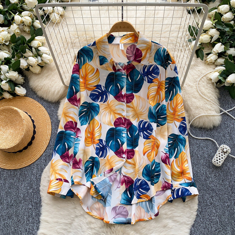 Vacation style printingcomfortable breathable easiest for match shirt women's summerloosecardigan style easiest for matchslimming looktops