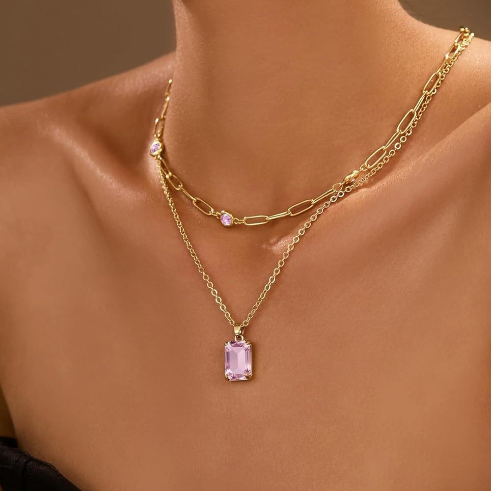 Amazon gold layered pendant gold plated crystal choker paperclip rhinestone necklace women's party prom jewelry
