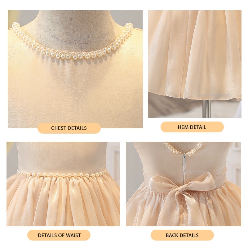 Export kids first birthday dress sleeveless princess dress girl baby beaded dress birthday evening dress in stock