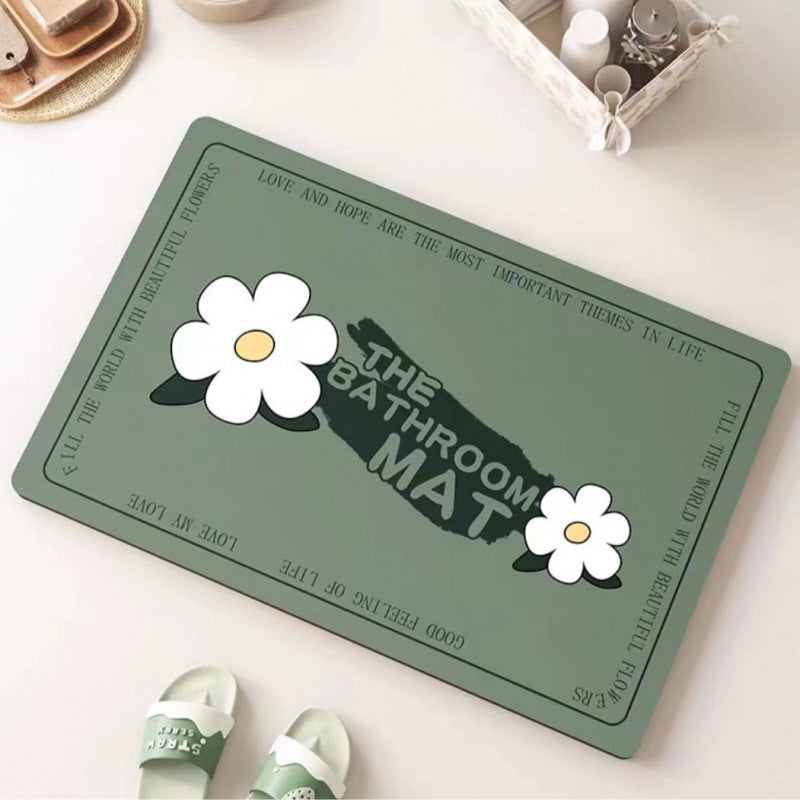 Daisy diatomaceous earth bath mat - absorbent, non-slip, quick-drying floor mat for home bathroom, toilet, and entryway