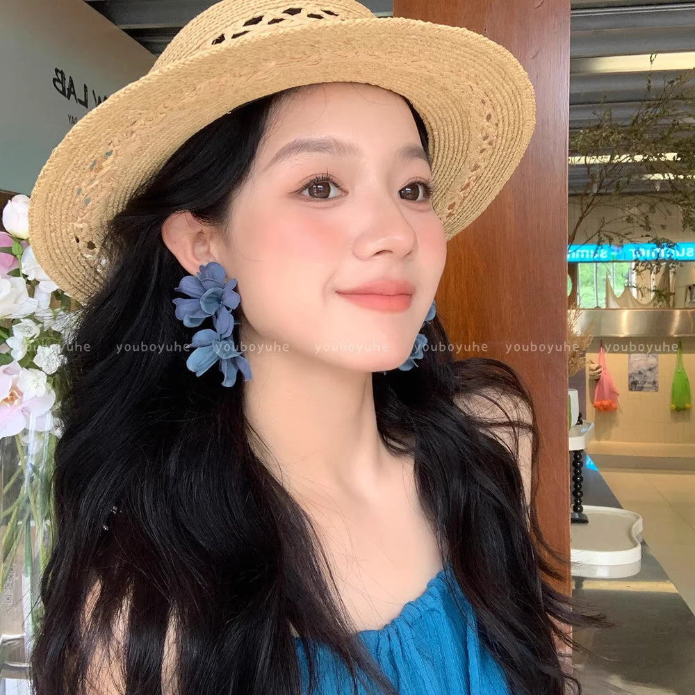 Super fairy purple flower earrings for women, beach vacation style, beautiful exaggerated earrings, 2026 new earrings wholesale