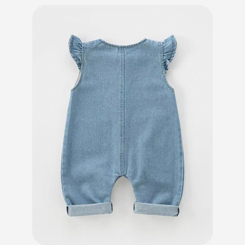 Autumn new arrival baby girl denim overalls baby onesie suitnewborn style princess crawling clothes trendy
