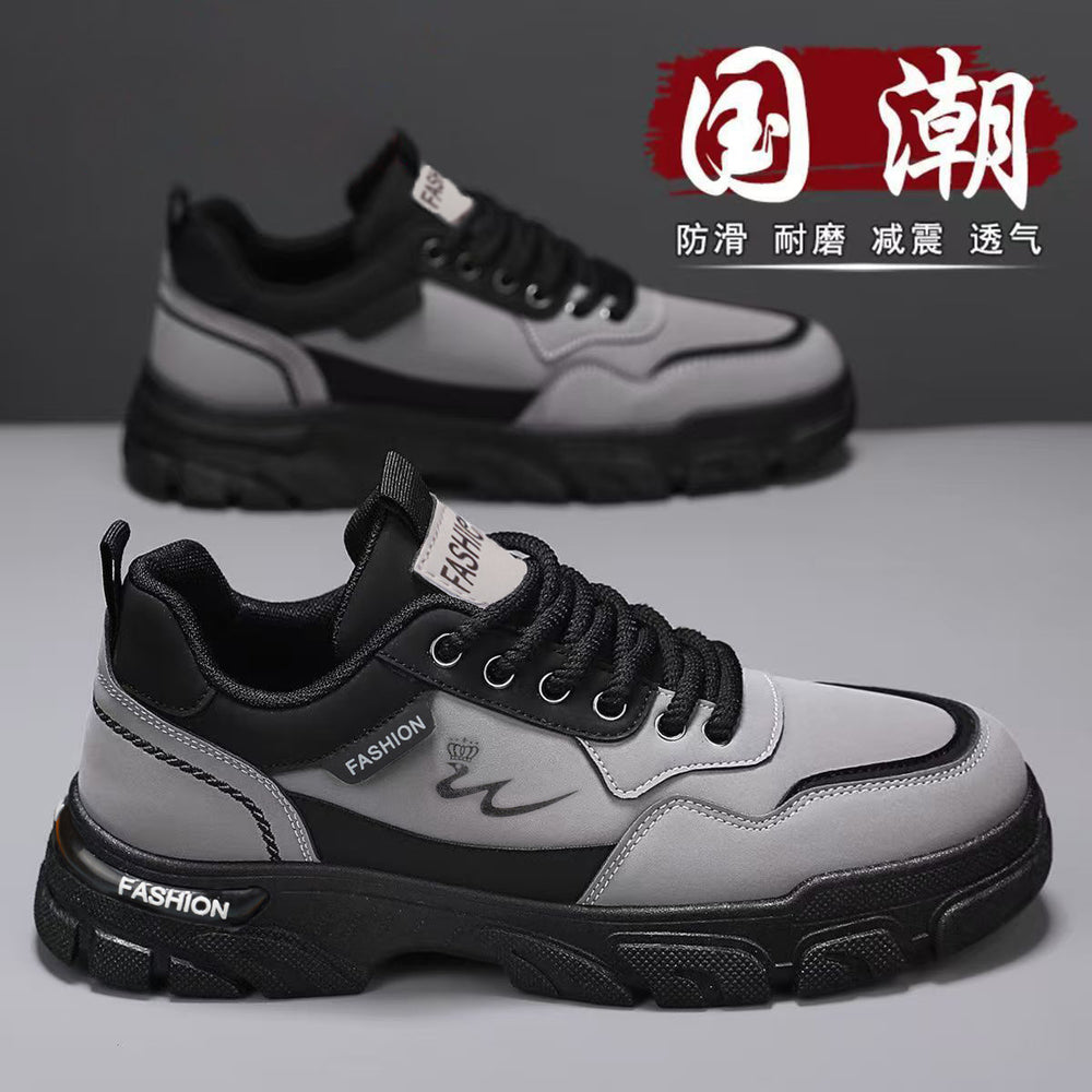Men's spring black work shoes - non-slip, durable, breathable safety shoes for kitchen, construction, and general labor