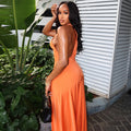 European and american cross-border women's fashion:  autumn new arrival - elegant solid color sleeveless backless slim-fit a-line maxi dress