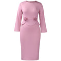 C8642 women's foreign trade dress,  autumn/winter new collection, fashionable round neck long sleeve solid color 3d floral european and american style dress