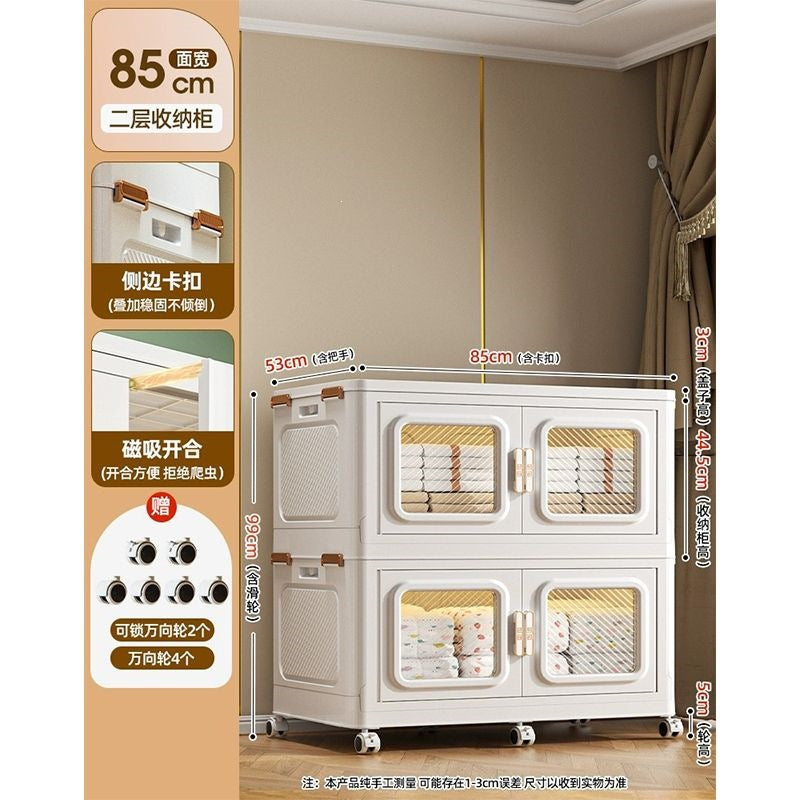 Foldable storage cabinet - no assembly required, extra thick, large capacity wardrobe, perfect for rentals, open-door design, ideal for baby snacks and miscellaneous items