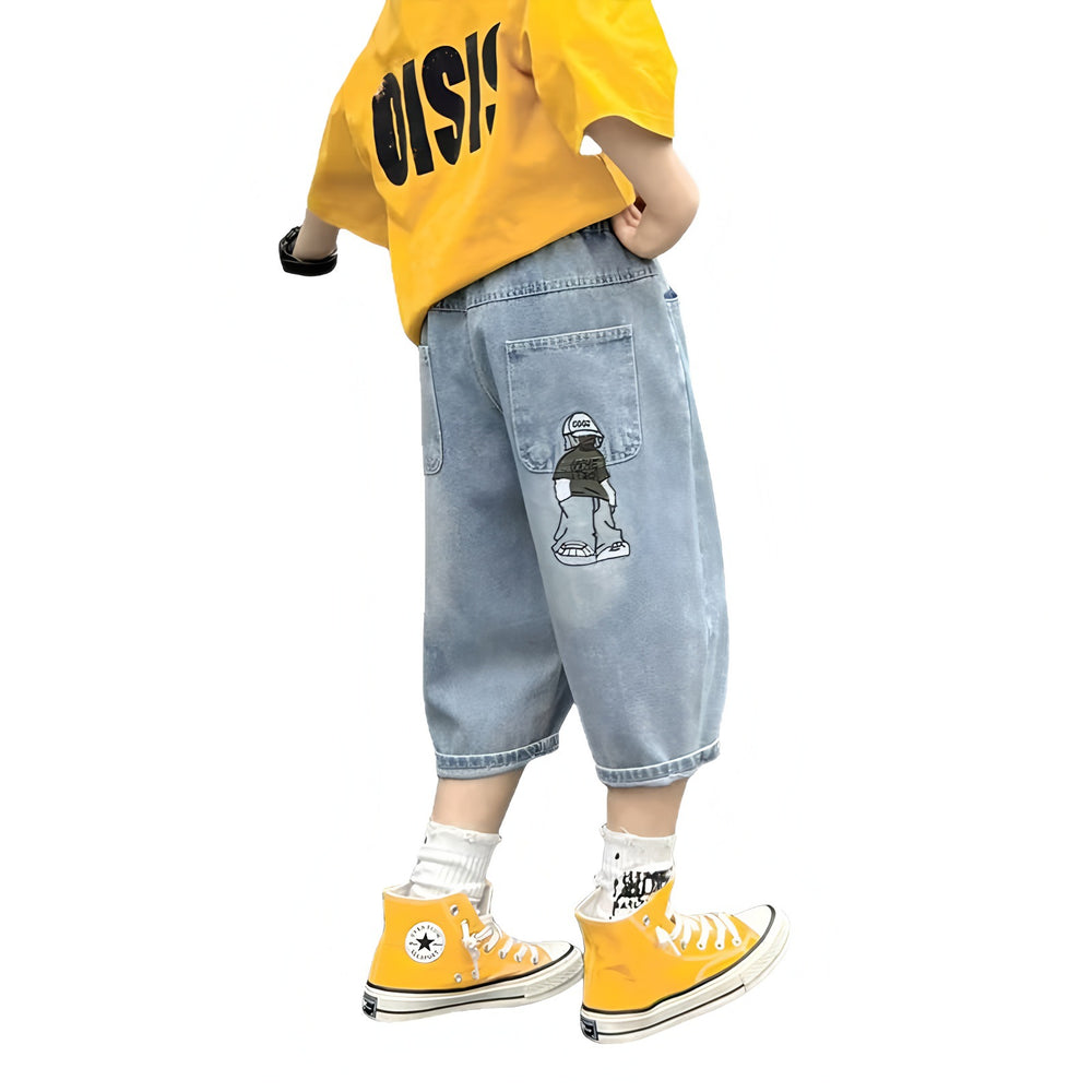 Boys' summer denim shorts:  new trendy & stylish boy's summer cropped pants, lightweight shorts for mid-to-large children