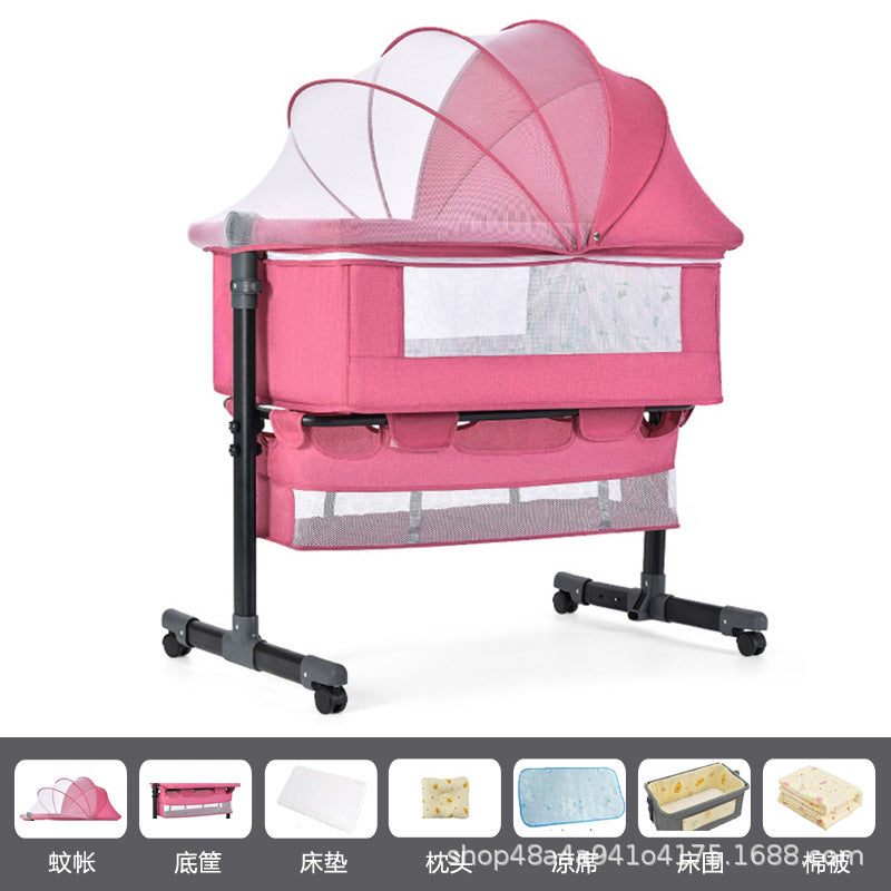 Newborn multifunctional crib convertible to big bed, baby bed, bassinet, foldable, mobile, adjustable height, portable
