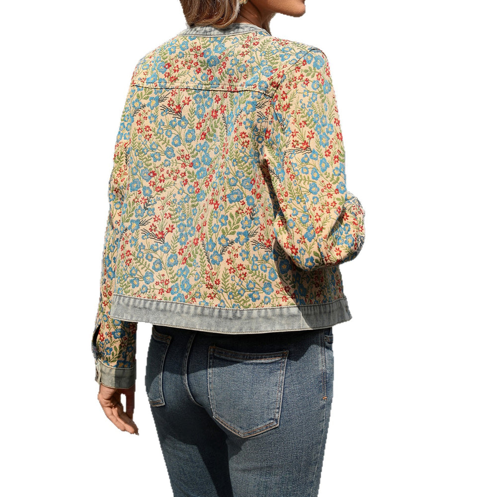 Fashion cross-border foreign trade  independent station washed new style age-reducing casual retro jacquard long-sleeved jacket for women trendy