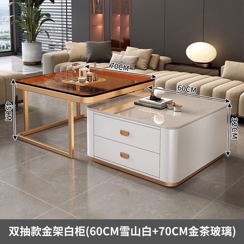 Rock slab coffee table accessible luxury modern casual square small apartment popular living room for home glass new arrival marble table