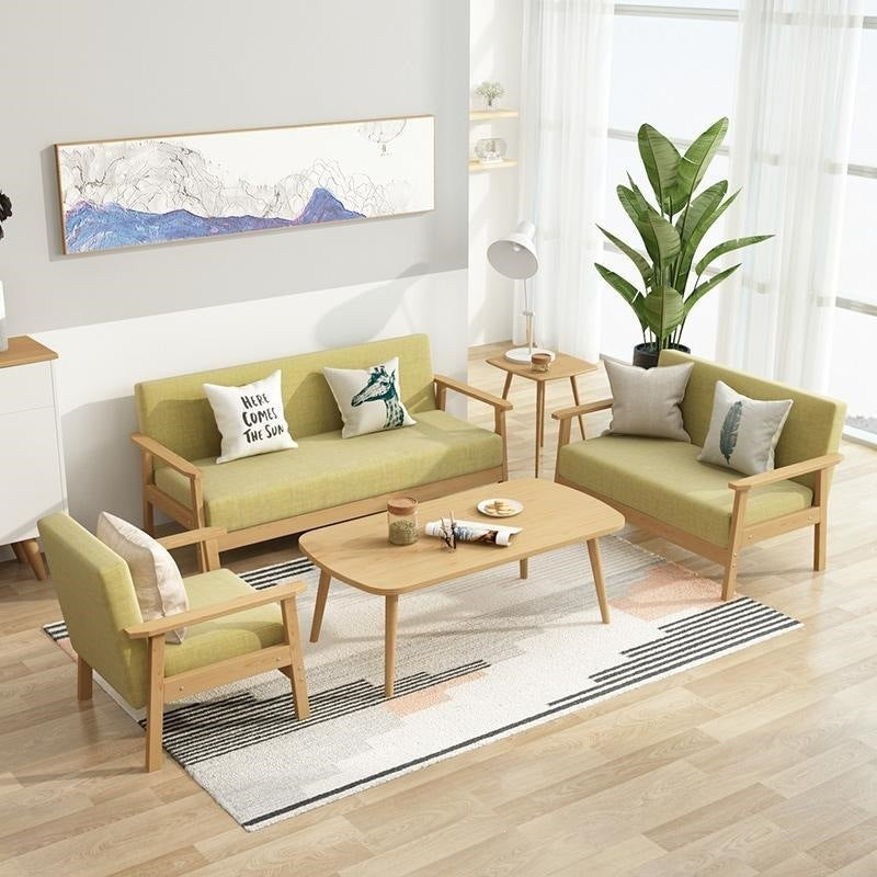 Solid wood sofa and coffee table set - modern minimalist fabric office sofa for small apartments and rental properties
