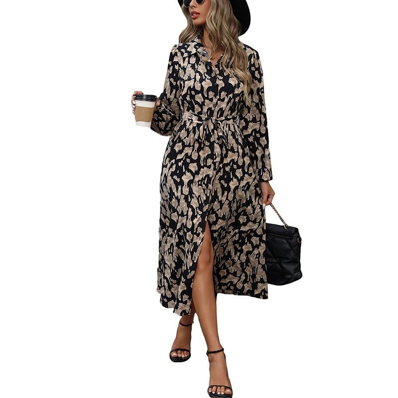 Independent Station Foreign Trade 2025 New European and American Autumn Women's Cross-border Long Sleeve Cardigan Printed Dress