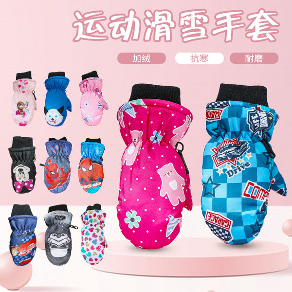 Strictly selected children's velvet ski gloves winter children's baby outdoor warm gloves thickened non-slip children's gloves