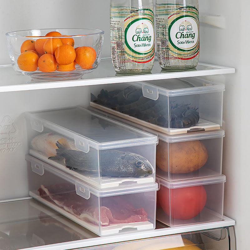 Kitchen food storage box with lid Food grade transparent sealed drain frozen fresh-keeping box Dumplings refrigerator storage box