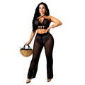 e-commerce  hot-selling european and american sexy women's clothing sexy knitted mesh cut out wool two-piece suit