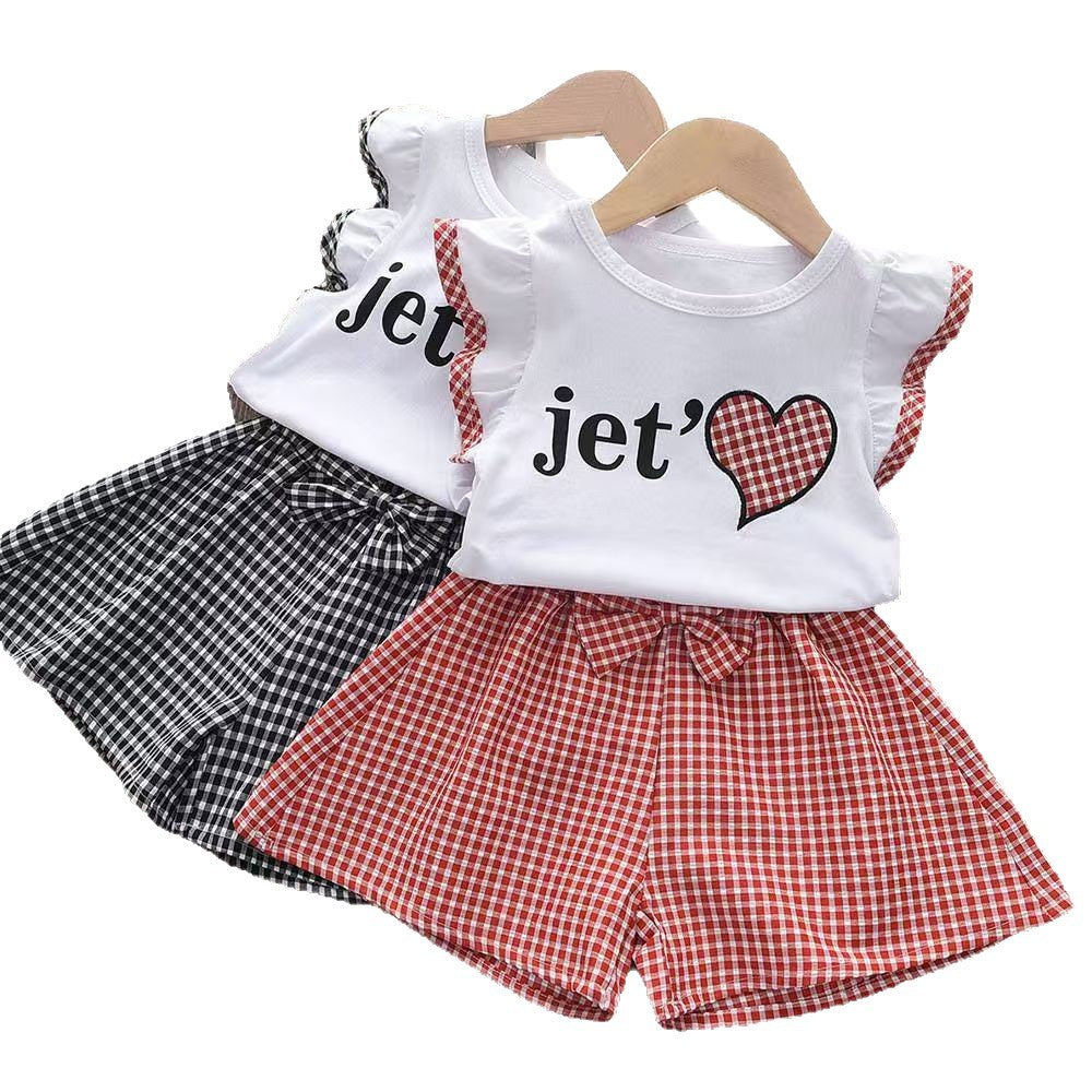 Girls' summer outfit set: korean style, trendy clothes,  new collection, girls' summer short-sleeve two-piece set for kids