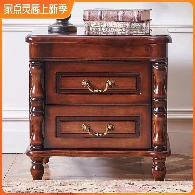 Solid wood bedside table American bedside table European bedroom household storage cabinet Simple modern mini narrow cabinet