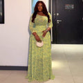 European and american cross-border women's fashion:  autumn/winter new arrival - elegant asymmetrical neck printed slim-fit long dress