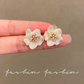 Unique elegant diamond-studded white gardenia stud earrings - exquisite, high-end, minimalist, and personalized. new trendy winter 2025 collection