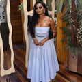 European and american cross-border women's fashion:  summer new collection - stylish blue and white striped camisole top with high-waisted midi skirt set
