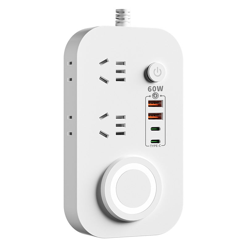 Smart wireless charging socket with multi-function usb super charging 60w power strip, type-c, for office and dorm use