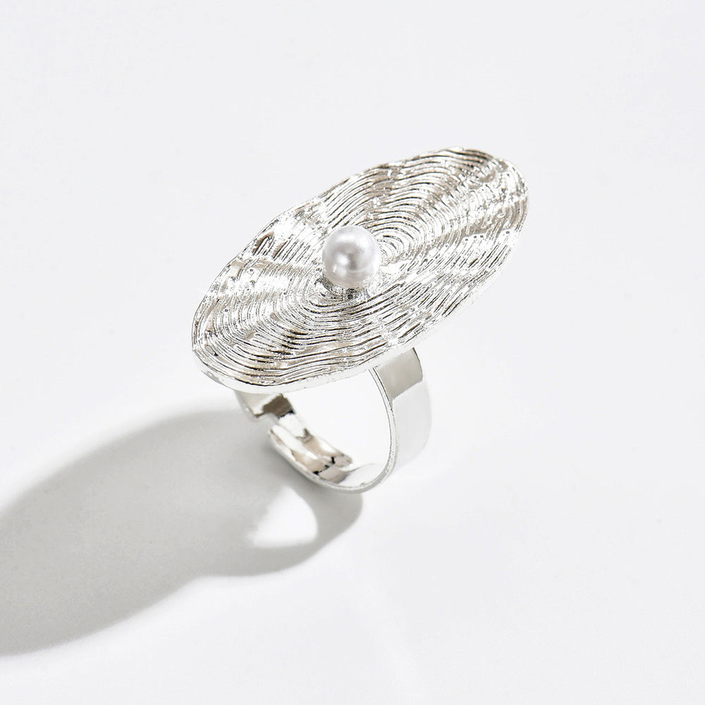 Wholesale hollow flower rings - european and american niche design, irregular spiral faux pearl open finger rings, women's jewelry