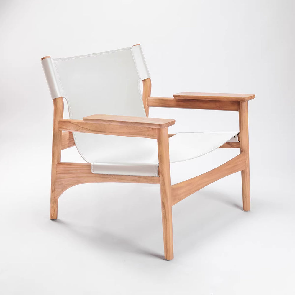 Vintage saddle chair - home living room balcony retro solid wood single leisure chair - designer style light luxury sofa chair