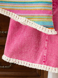 european and american style cross-border children's clothing: girls' lace trimmed striped top + washed denim skirt set (big kids)