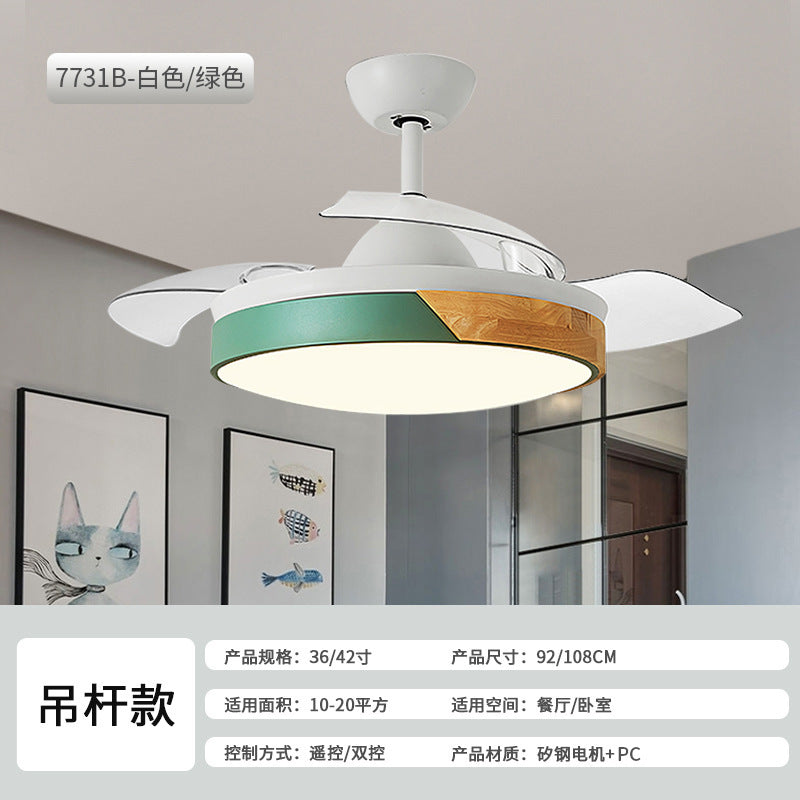 Macaron fan light full spectrum restaurant ceiling fan light Nordic log wind bedroom soft wind electric fan light Zhongshan lighting