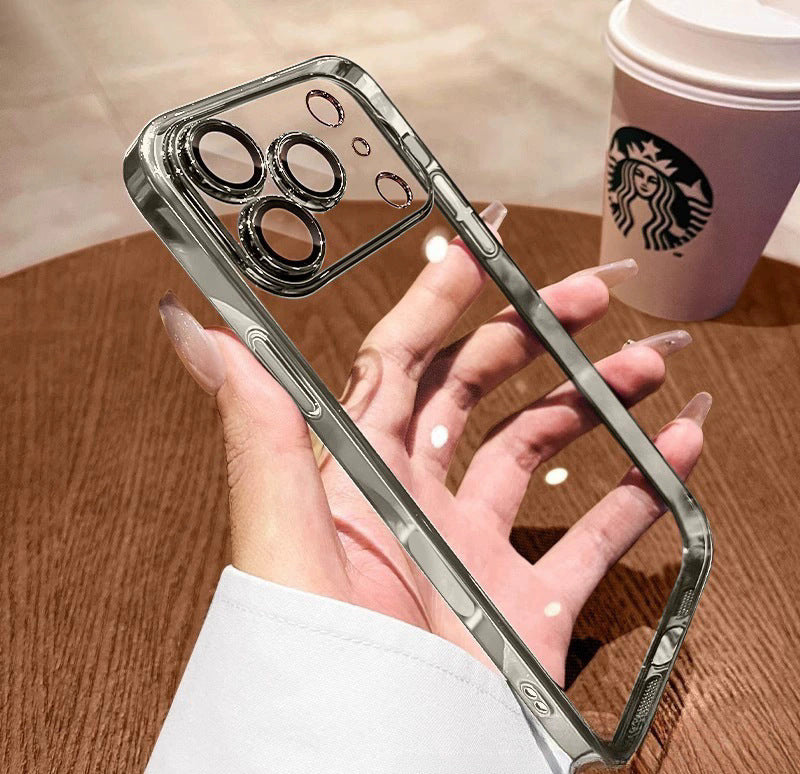 Electroplated lens film tpu soft shell suitable for iphone17promax mobile phone case transparent apple 16/15 anti-fall case