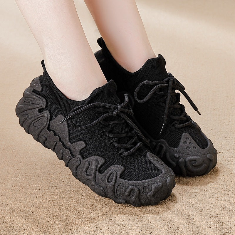 Spring & fallnew arrivaleasiest for matchtrendycasual sports running shoes soft flatsnon-slip flying woven socks breathable mesh women's shoes