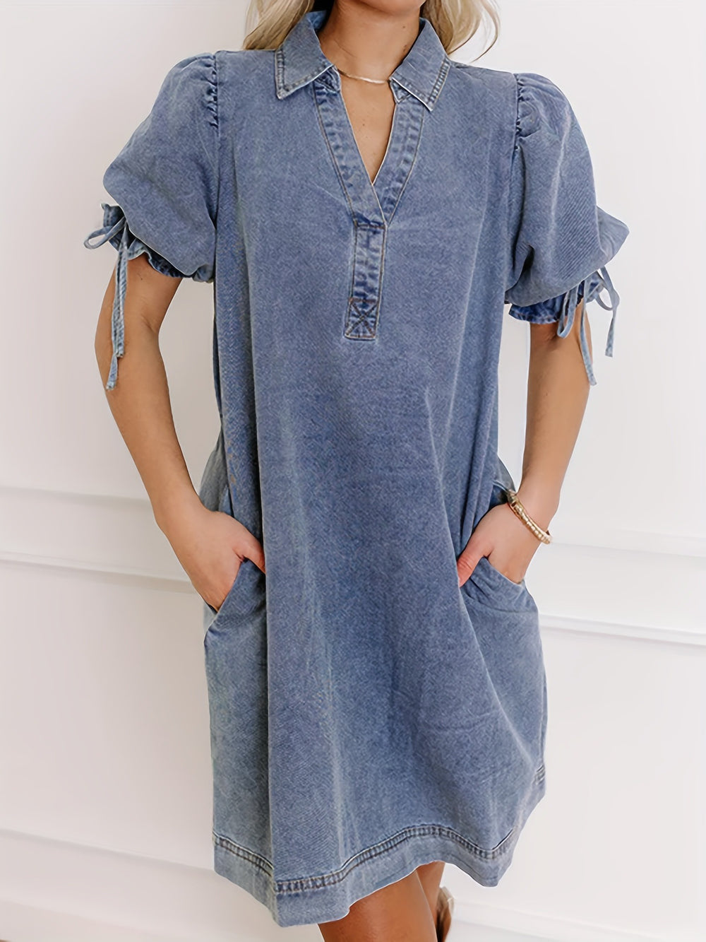 American retro washed half length sleeve denim dress women's loose shoulderless waist lazy casual short skirt wholesale