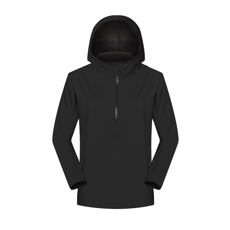 New women's windproof and waterproof lightweight outdoor camping slim-fit jacket - half-zip pullover hooded hiking jacket daw040