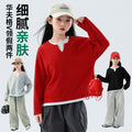 fake two-piece layered sweatshirtgirl waffle gridsv necklong sleeves t-shirt spring autumgirls fitted bottom shirt