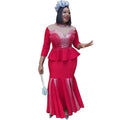 African cross-border sourcing:  new slim-fit, heavily embellished hotfix rhinestone plus-size maxi dress, high-waisted, elegant two-piece set