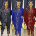 e-commerce  african women's plus size beaded and rhinestone irregular top + pants two-piece set