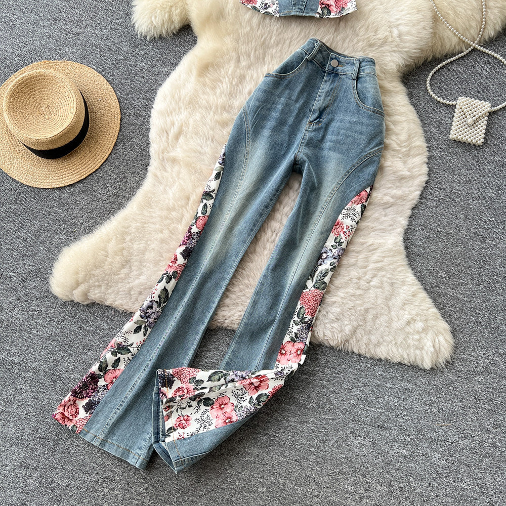 American retro floral embroidered denim two-piece set for women - summer slim fit, stylish and chic