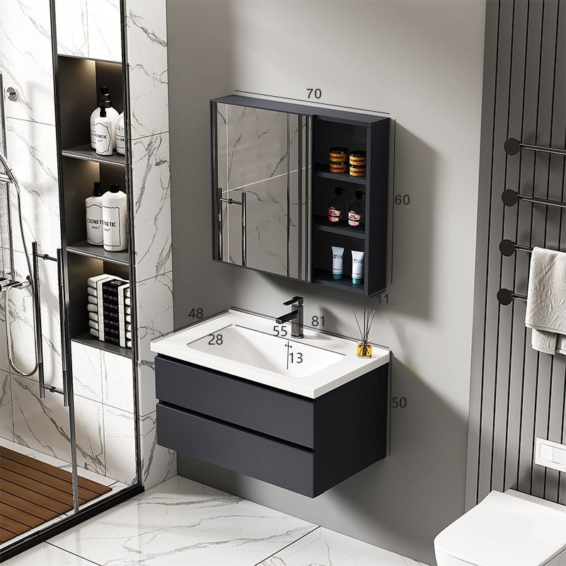 Hotel-style honeycomb aluminum bathroom vanity set with integrated ceramic basin, smart waterproof and moisture-proof washbasin for bathroom use