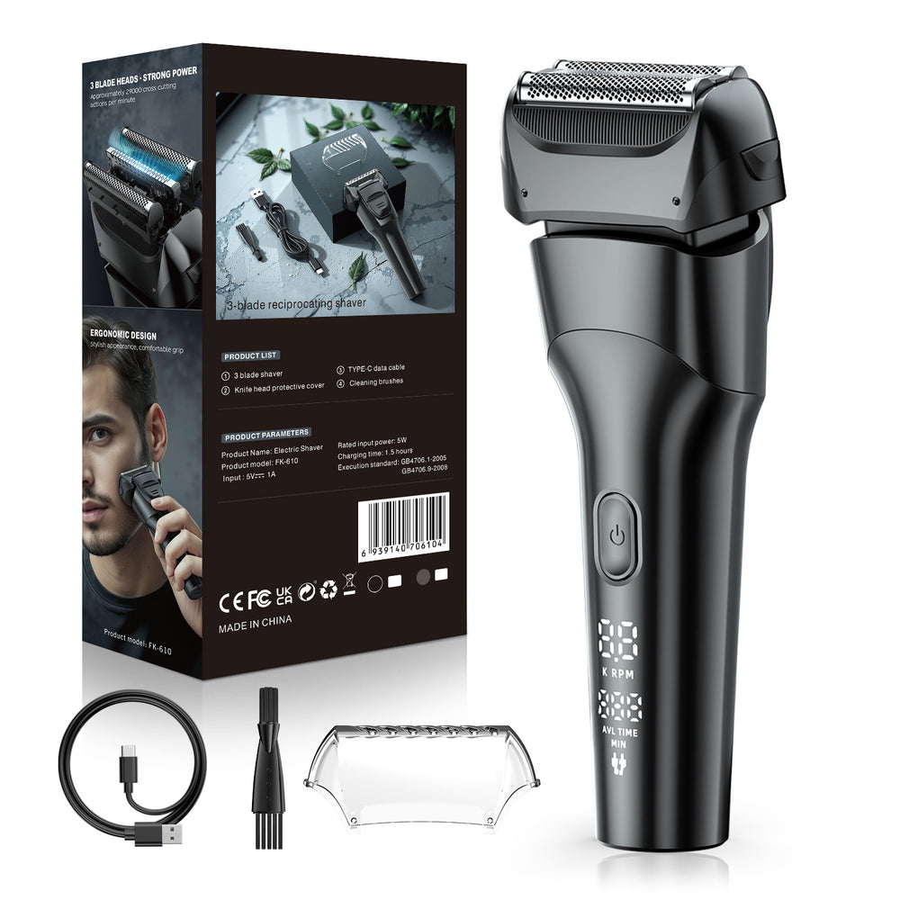 floating 3-blade reciprocating men electric shaver digital display full body washable usb fast charging shaving razor