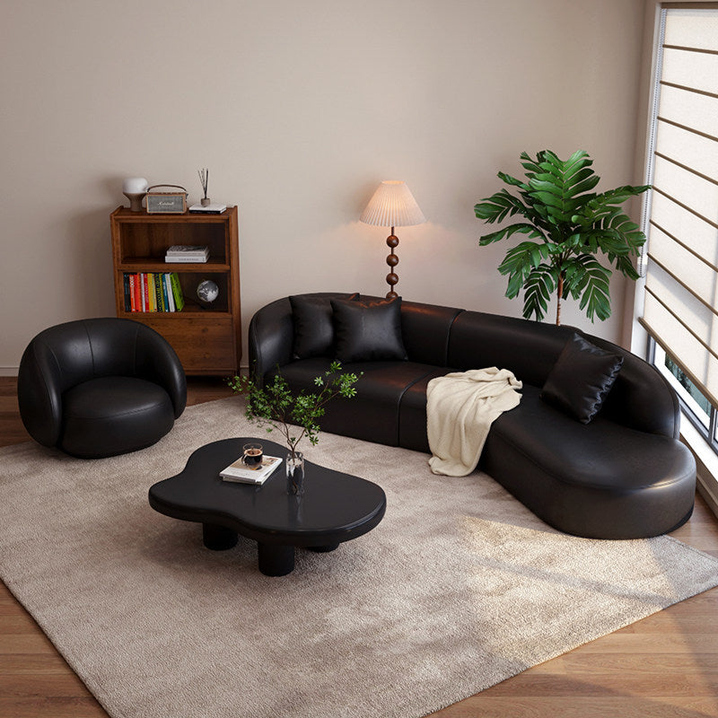 Nordic light luxury sofa - black retro living room home small apartment clothing store curved leather reception large sofa