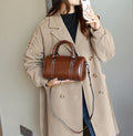 Genuine leather handbag women's 2025 new trendy oil wax cowhide crossbody bag women's bag classic texture boston pillow bag