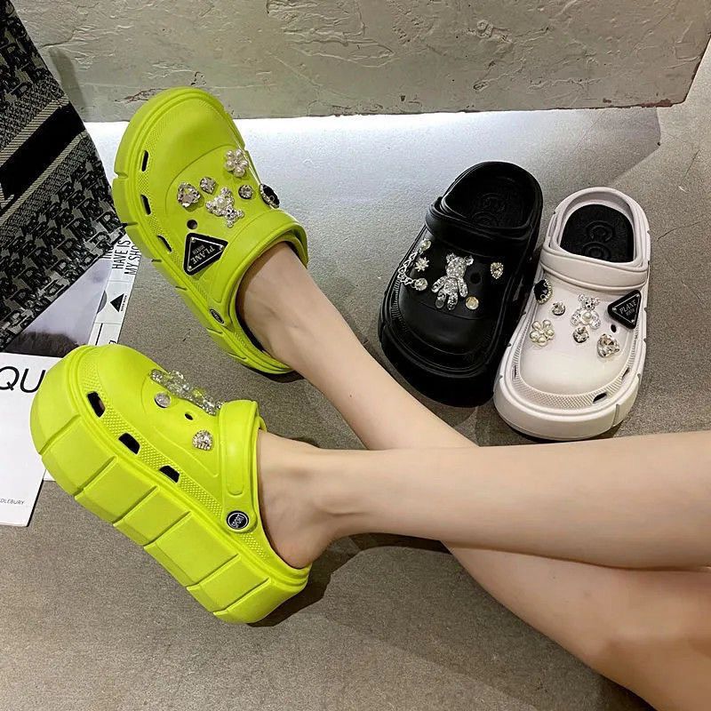 Baotou shoes heightenedthick solecute crocs women's summer slippers crocs diy accessories non-slip 2025new arrival