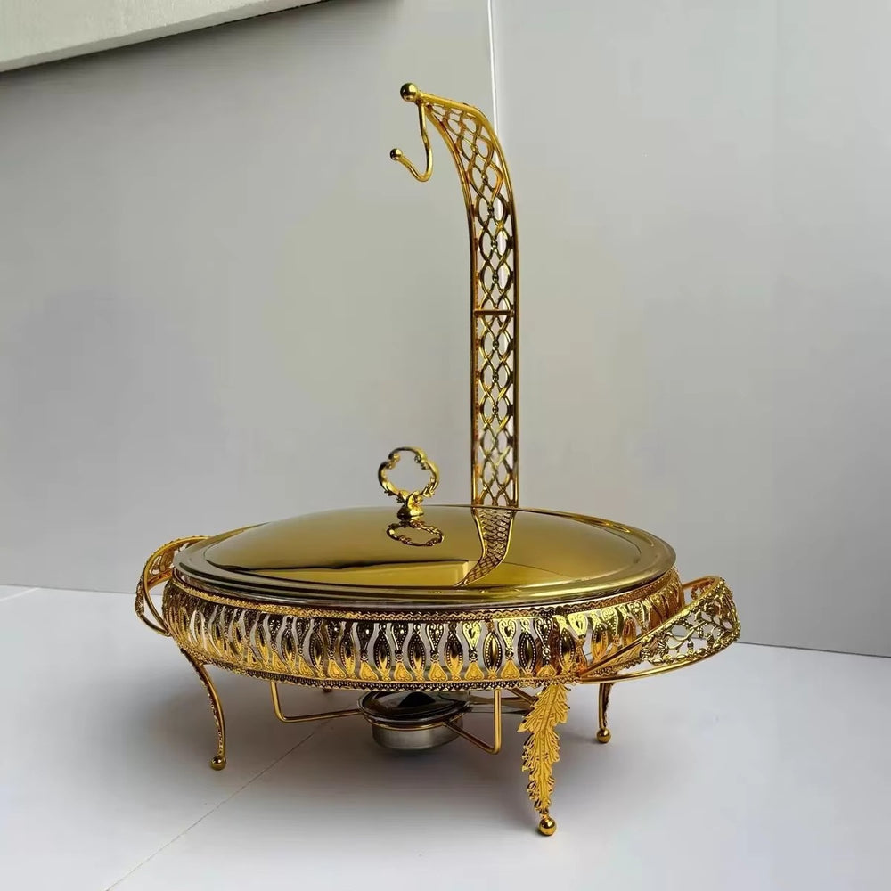 Luxury gold stainless steel hot pot - professional-grade buffet warmer with alcohol burner, ideal for hotel banquets. in stock