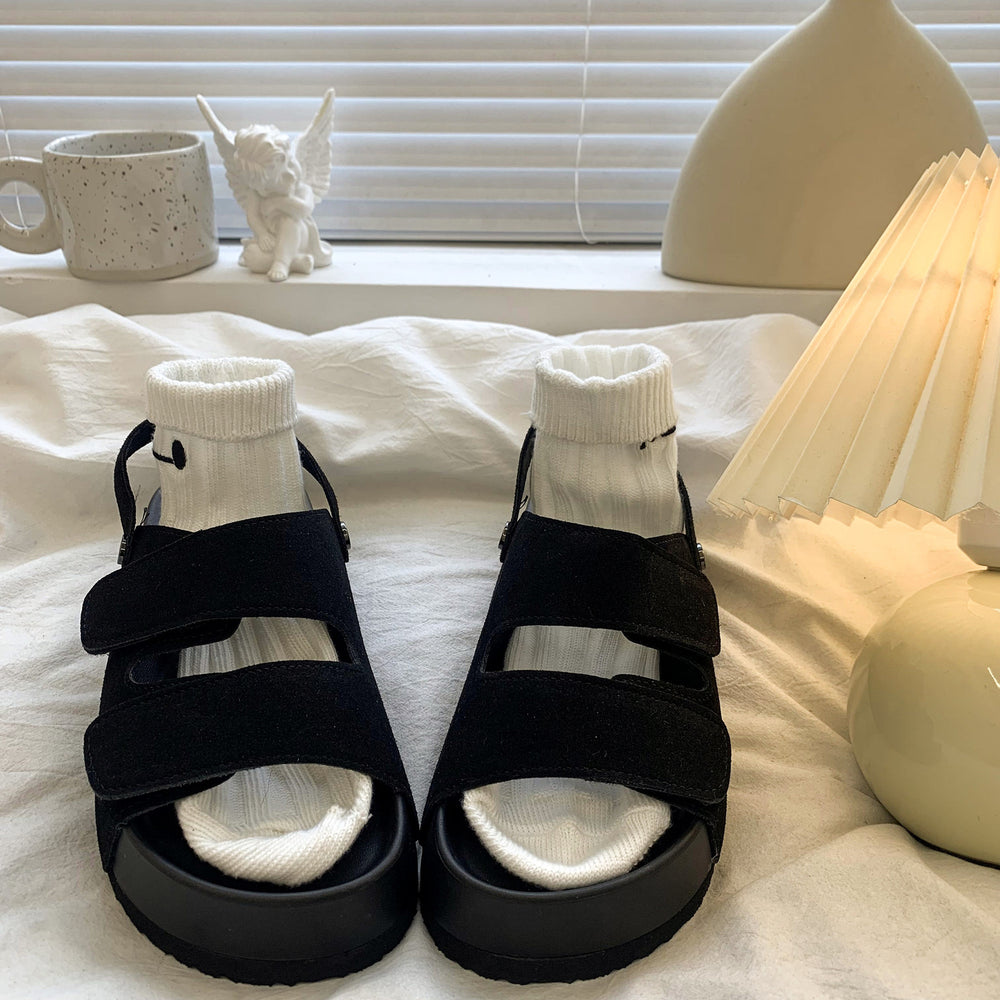 Thick sole birkenstock sandals women's outwear 2026 spring summer new open toe roman sandals easiest for match skirt half slippers