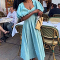 European and american cross-border women's fashion:  summer new arrivals - sexy and elegant square neck, puff sleeve, high-waisted midi dress