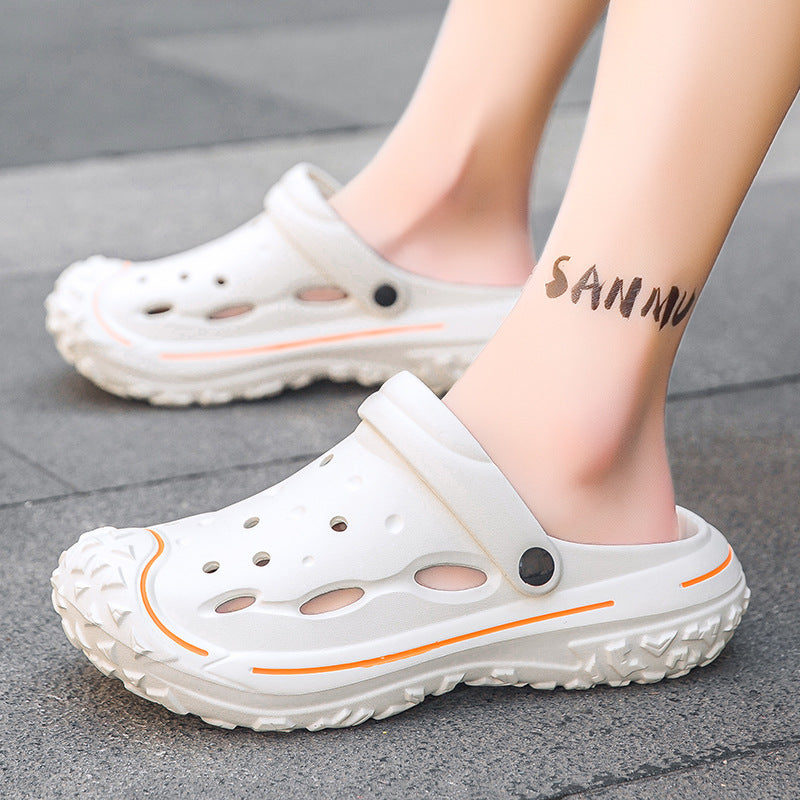 Cross-border 2024 new DIY hole shoes women's summer wear thick-soled stepping shit feeling beach bag head cool slippers women