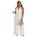 C7368 cross-border   fashion women's summer casual solid color v-neck backless jumpsuit new